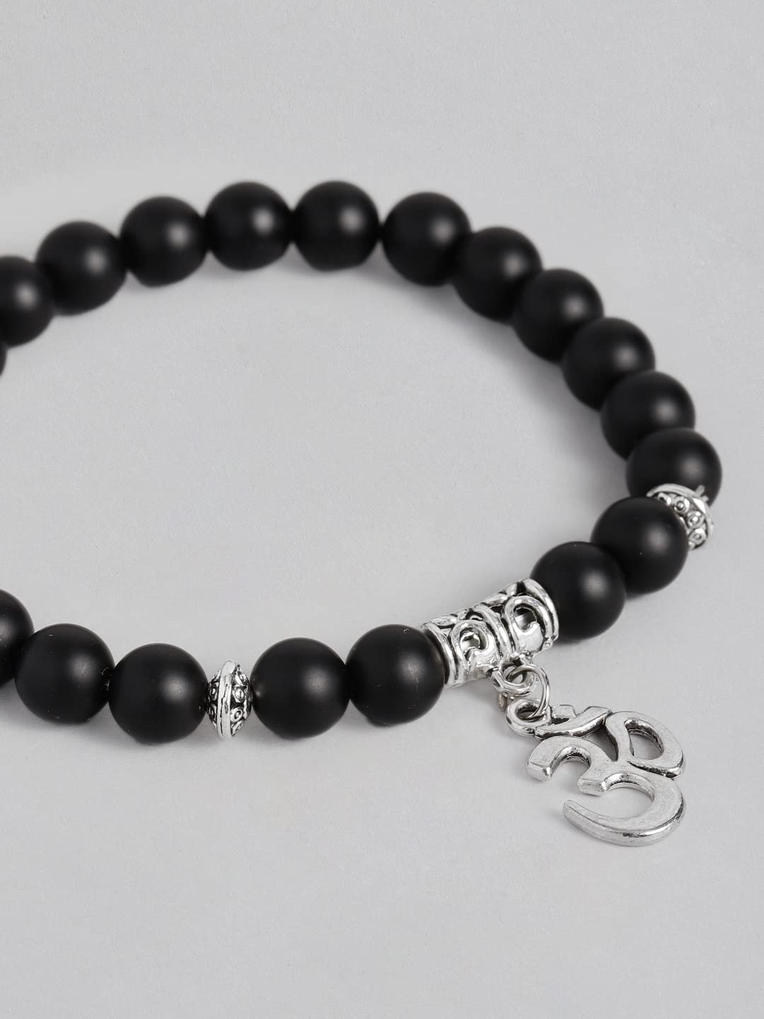 El Regalo OM Charm Healing Yoga 8mm Beads Stretchable Bracelets for Men/Women | OM Yoga Spiritual Jewelry (Black)