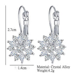 El Regalo Elegant Cubic Zirconia Snowflake Flower Earrings for Women & Girls- Shiny Silver Plated Crystal Flower Leverback Earrings