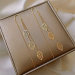 El Regalo 925 Silver Plated Flower Threader Earrings- Needle Threader Long Tassel Earrings for Girls & Women (Leaves Threader)