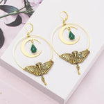 El Regalo Bohemian Luna Moth Dangle Earrings - Handmade Vintage Gold Hollow Circle Earrings with Moon & Moth Design - Retro Statement Jewelry for Women & Girls