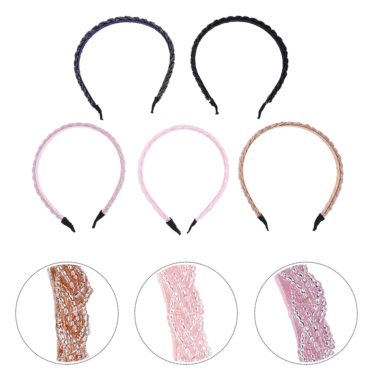 El Regalo 2PCs Braided Crystal Beads Hair Bands for Kids/Girls/Teens/Women | Party Bridal Headpieces | Crystal Headband Fine Glitter Crystal Hairband Headband (Pink & Blue)