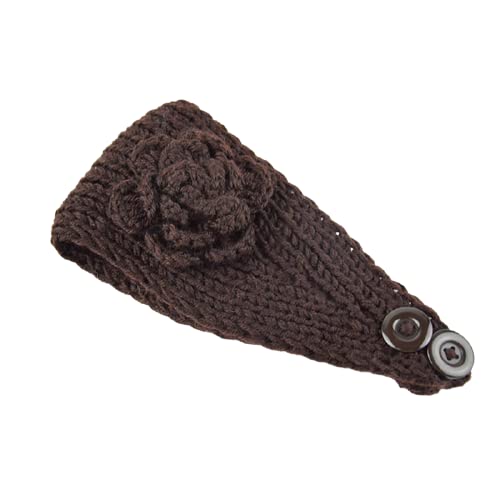 El Regalo's Women Crochet Headband Knitted Headwrap Headband with 3D flower & Button Ear Warmer Hair Muffs Band | Winter Designer Headbands for Teens & Women (White)
