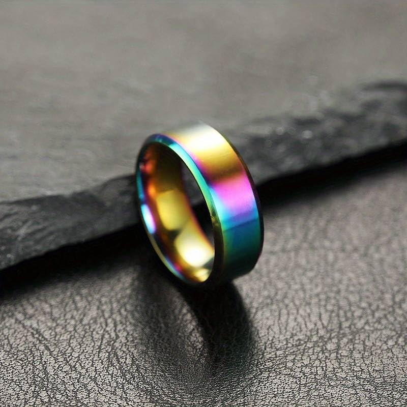 El Regalo Solid Stainless Steel 6mm Plain Classic Band Ring Comfort-Fit for Men Women- Anti Tarnish/Waterproof Plain Dome Stacking Simple Rings Bands Thumb Finger Ring (Rainbow Holographic, 19)