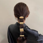 El Regalo 3PCS Gold Hair Ties, Metal Hair Ties for Thick Hair, Elegant Durable Geometric Design, Gold Hair Accessories Stretchy and Non-Damage Ponytail Cuff Holders, 3 Styles in Box