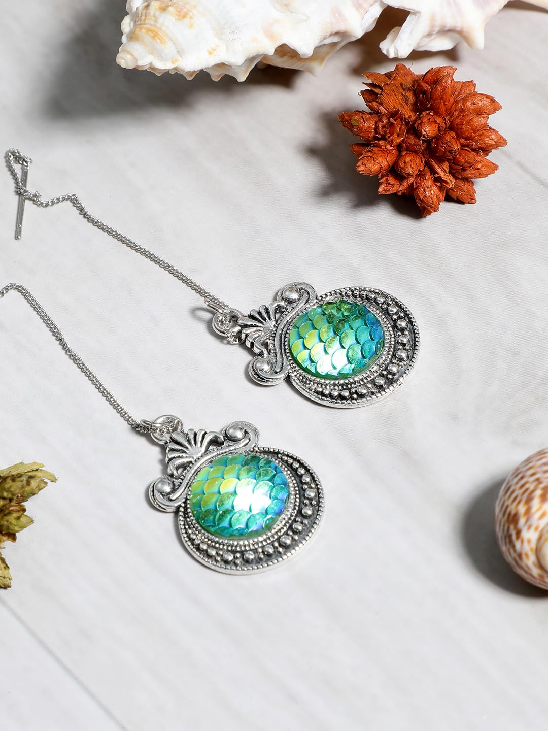 El Regalo 1 Pair Gradient 3D Mermaid Shell Threader Earrings for Girls & Women- Vintage Threader Earrings