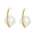 El Regalo Western Pearl Earrings- Delicate Glossy C Shaped Pearl Hoop Earring- Elegant Vintage Style Earrings for Girls & Women (White Pearl)
