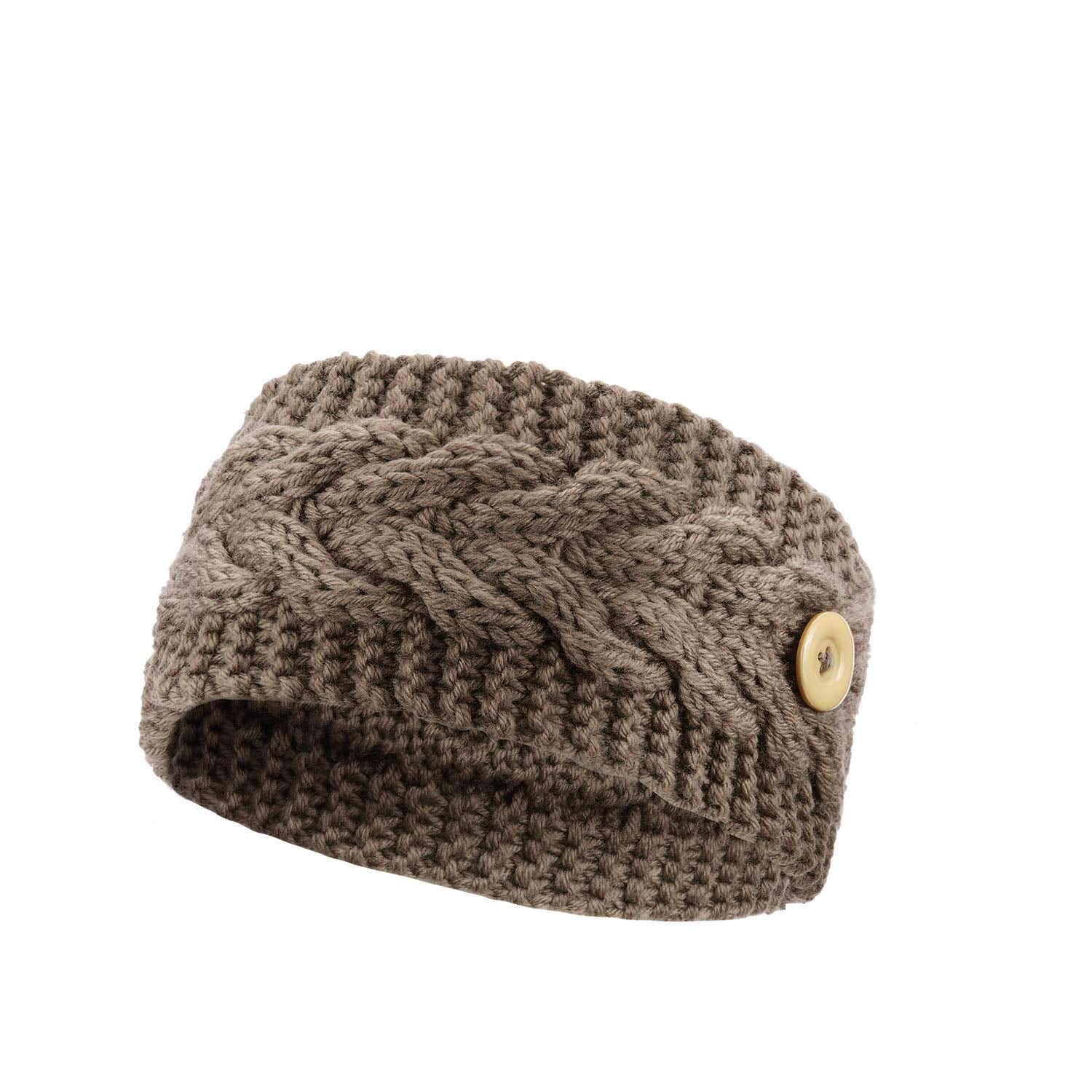El Regalo 1 PC Unisex Knitted Winter Twist Warm Wool B lend Headband with Buttons for Face Mask Cover, Winter Designer Headbands for Unisex (Khakhi)