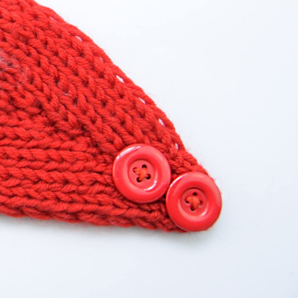 El Regalo 2 PCs Knitted Flower Warm Winter Woolen Headband with Buttons for Face Mask Cover | Cold Weather Hair Accessories Head Wrap | Winter Headbands for Girls & Women (Pack of 2) (Red & Black)