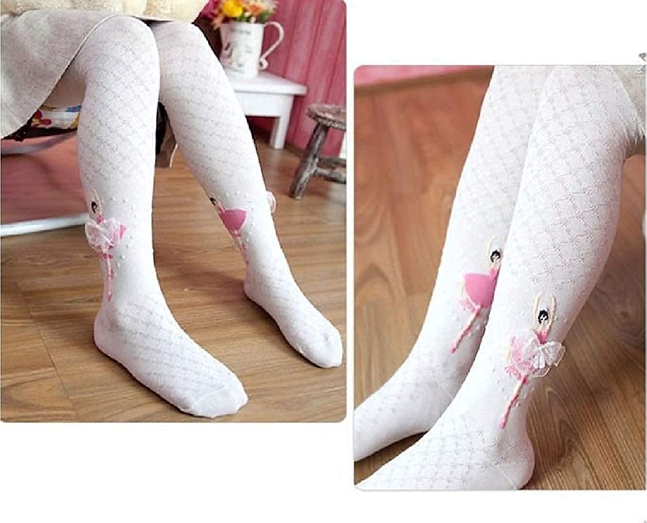 El Regalo Kids Girls Baby Ballet Dance Princess Tights Stockings Pantyhose | 1 pair | Princess Cotton Legging Stocking Pants Socks (White Medium (4-6 Years))