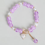 El Regalo 3PCs Opal Stone, Crystal Beads Tassel Bracelet With Cute Enamel Charms Star, Shell, Rainbow, Flowers, Swan, Pearls etc. for Kids/Girls/Teens/Women (Option-4)