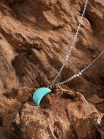 El Regalo Beautiful Agate Crescent Moon Pendant Necklace with Stainless Steel Chain for Girls & Women (Turquoise Green Moon)