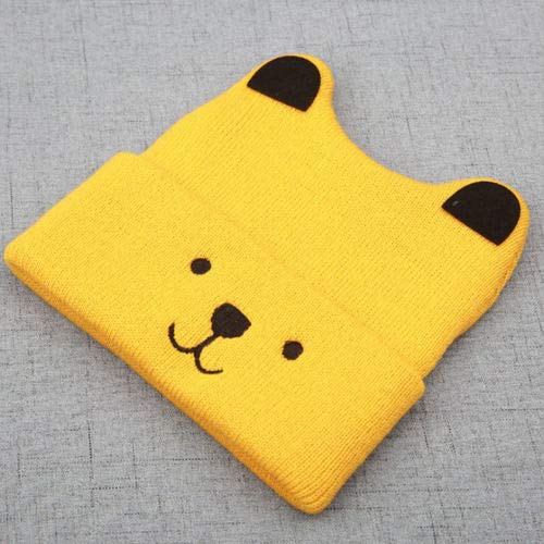 El Regalo 1 PC Toddler Baby Soft Caps | Beanie Earflaps Little Girl Boy Colorful Cartoon Bear Warm Knit Hat (1-3 Years) (Mustard Yellow)