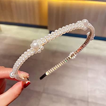 El Regalo 2 PCs Pearl Beads Hair Band Headband for Kids, Girls and women | Bridal Fancy Wedding Party Pearls Hairbands (Option- 3)