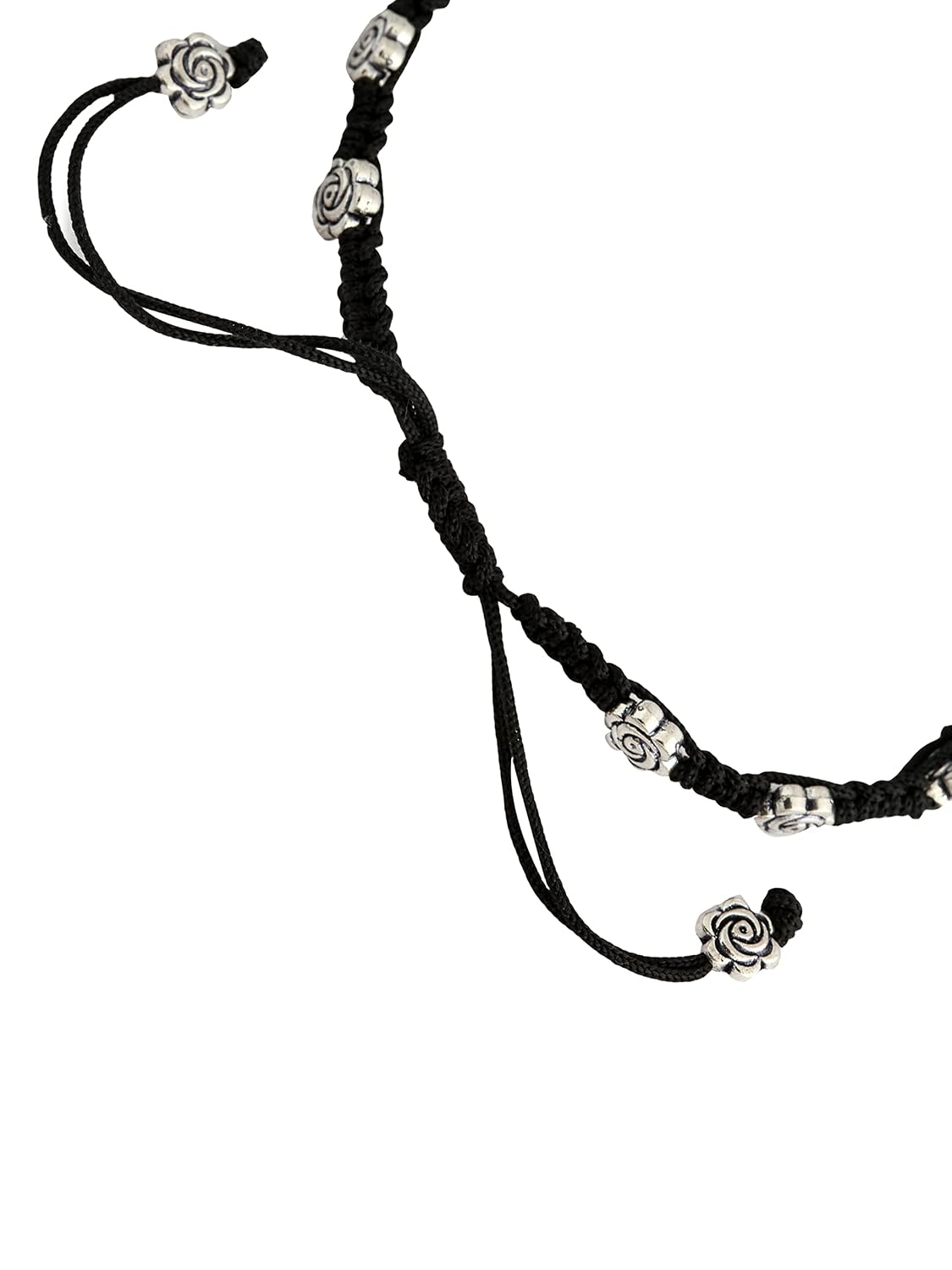 El Regalo 1 PC Boho Macram Adjustable Oxidized German Silver Bead Nazabattu Anklet for Girls & Women- 1 Leg Bohemian Tribal Thread Anklet (Floral Bead Nazarbattu Anklet)