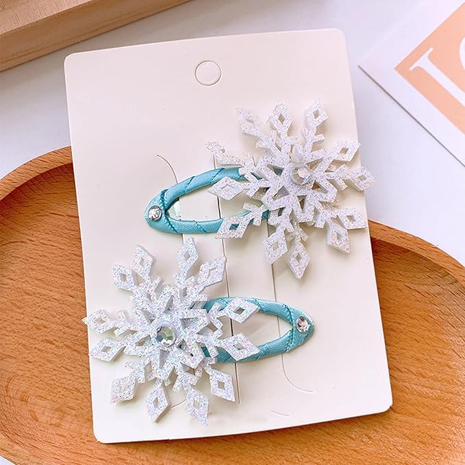 El Regalo 4 PCs Beautiful Snowflake Hair Pins - Snowflake Hair Clips Blue White Christmas Hair Accessories Xmas Rhinestone Hairpin Glitter Snowflake Barrettes (Big Snowflakes)
