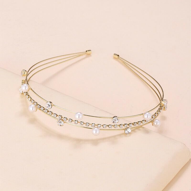 El Regalo Multi Layered Tiara Hairbands- Retro Star, Moon, Pearls, Flowers, Rhinestone Hairband/Headband for Kids/Girls & Women - Wedding Bridal Bridesmaid Hair Accessories (Pearls & Crystals)