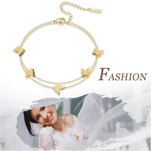 El Regalo 1 Leg Stainless Steel Butterfly Chain Anklet- Anti-Tarnish/Waterproof Fashionable Butterfly Anklets for Girls & Women (Style-3)