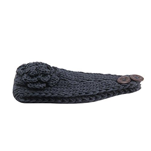 El Regalo's 1PC Winter Crochet Knitted Headwrap Headband with 3D flower & Button for Girls & Women- Ear Warmer Hair Muffs Band | Winter Designer Headbands for Teens & Women (Black)