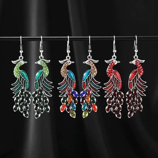 El Regalo Vintage Ethnic Peacock Earrings for Women- Elegant Oil Drop Rhinestone Dangle Earring Party Jewelry (Blue)