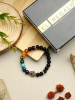 El Regalo 7 Chakra Hamsa Hand Evil Eye Unisex Bracelet for Men/Women/Girls/Boys- Yoga Reiki Natura Feng Shui Stones with Lava Beads Bracelet