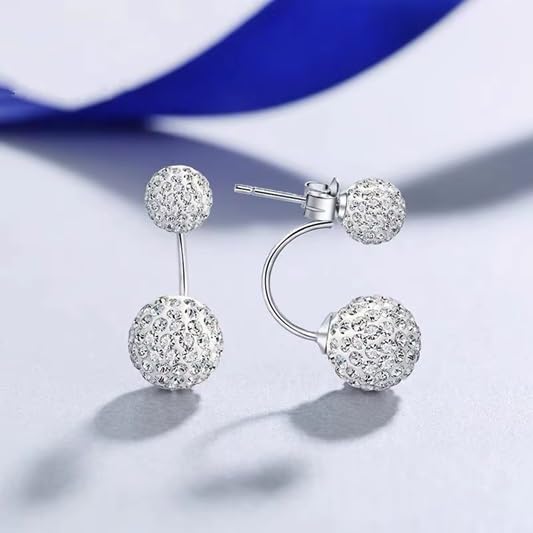 El Regalo CZ Double Disco Balls Front Back 2-in-1 Stud Earrings for Girls & Women - Shambhala Rhinestone Ball Jacket Earrings - Sparkling Cubic Zirconia Studs with Elegant Dual-Wear Design