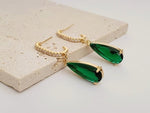 El Regalo Luxury 18K Gold Plated Emerald Green Teardrop Statement Earrings for Women | Sparkling Crystal Studded C-Hoop Dangle Earrings | Elegant Party & Wedding Jewelry Gift for Her