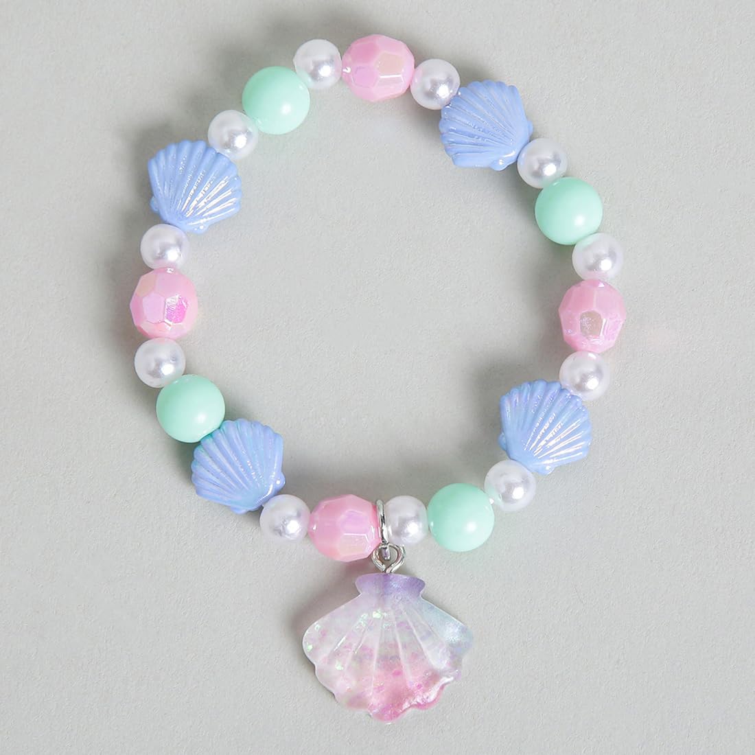 El Regalo 2 PCs Kids Girls Colorful Necklace & Bracelet Jewelry Sets - Kids Candy Color Mermaid Pearl Shells Necklace & Bracelets Sets for Girls Kids & Toddlers (Mermaid Shell Jewelry Set)