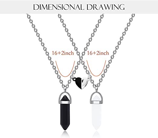El Regalo 2Pcs/Set Crystal Bff Best Friend Magnetic Couple Matching Split Heart Pendant Necklaces For Besties/Couples - Valentines Day Gift (Black & White, Unisex Adult)
