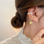 FUTIMELY Pearl Hoop Earrings Heart Chain Ear Cuff, Adjustable Non-Piercing Cartilage Clip On Earrings 2PCS Set for Women