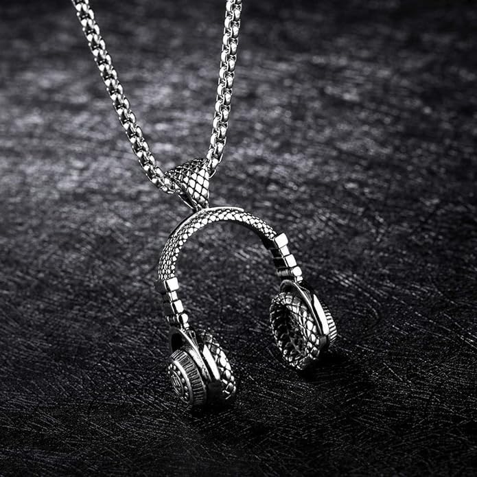 El Regalo DJ Headset Music Earphone Headphone Pendant Necklace with Stainless Steel Chain for Men/Women/Girls/Boys and All Music Lovers