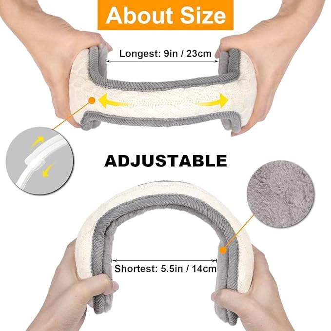 El Regalo 1PC Unisex Warm Knit Earmuffs- Winter Outdoor Fur Earwarmer, Foldable, Adjustable Wrap Ear Warmer for Girls/Boys/Men/Women (White)