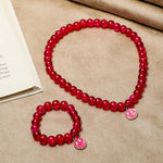 El Regalo 2 PCs Shiny Crackled Beads Kids Girls Necklace & Bracelet Jewelry Sets - Cute Kids Charms Jewelry with Sparkly Beads for Kids/Toddlers Girls (Smily Jewelry Set)