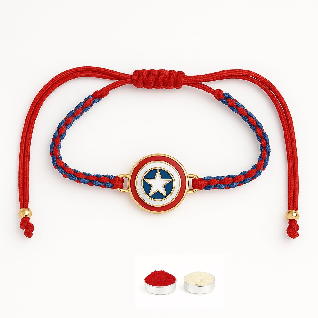El Regalo Cute Rakhi for Brothers- Avenger, Bro, Om, Evil Eye & More | Handcrafted with Card, Roli Chawal & Rakshabandhan Box | Raksha Bandhan Bracelets for Kids, Brothers, Adults (Avenger Rakhi)