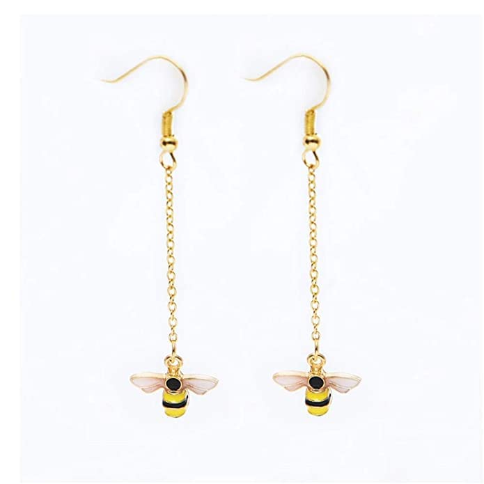 El Regalo Enamel Honeycomb Bee Earrings, Pendant Necklace Jewelry Set for Girls & Women - Geometric Hexagon Honeycomb Beehive Dangle Earrings (Style-2)