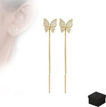 El Regalo CZ Butterfly Threader Chain Earrings for Women, Teen Girls- Butterfly Dangling Earrings- Rhinestone Butterfly Long Tassel Threader Dangle Earrings (Gold)