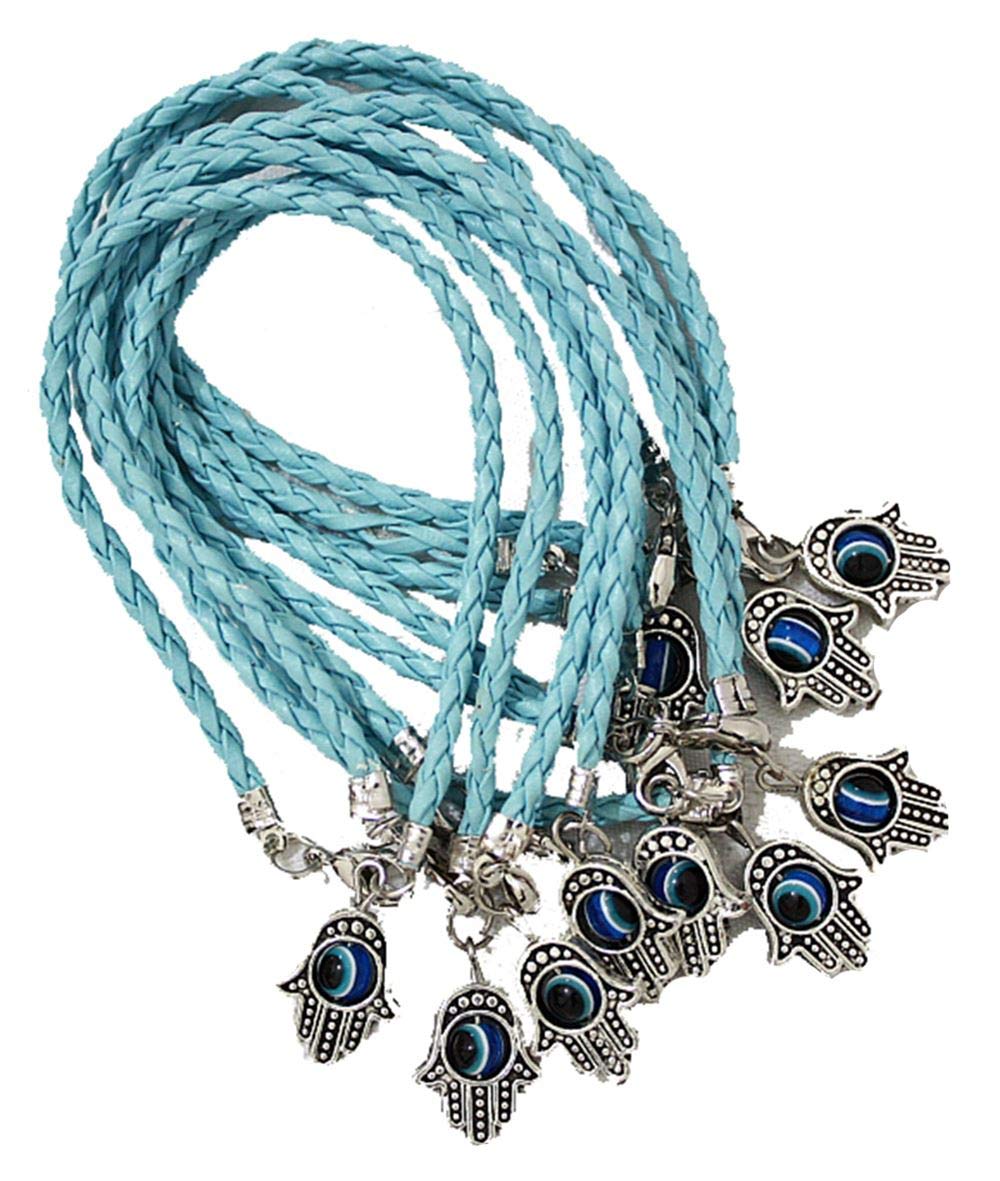 El Regalo 5PCs Evil Eye Hamsa Hand Rakhi Combo - Evil Eye Rakhi Set for Brother with Roli Chawal - 5 Lucky Kabbalah Blue Turkish Evil Eye Rakhi for Bhaiya/Bhai/Brother/Nephew (Light Blue)