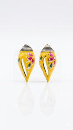 El Regalo Ethnic Hand-Painted Conch-Style Earrings for Women | Ethnic Boho Statement Earrings | Traditional Festival Earrings | Unique Handmade Drop Earrings (Yellow)