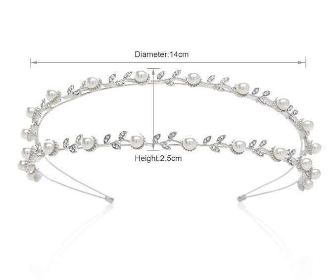 El Regalo Bridal Hair Accessory- Fancy Double-Layered Rhinestone & Pearl Vine Hairband for Girls & Women- Bridal, Bridesmaids HairBand (Silver)