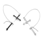 El Regalo 1 Cross Chain Earring - Unique Black Enamel Punk Dangle Drop | Cool Puncture Ear Stud Earring for Women Men Statement Hinged Jewelry Gifts