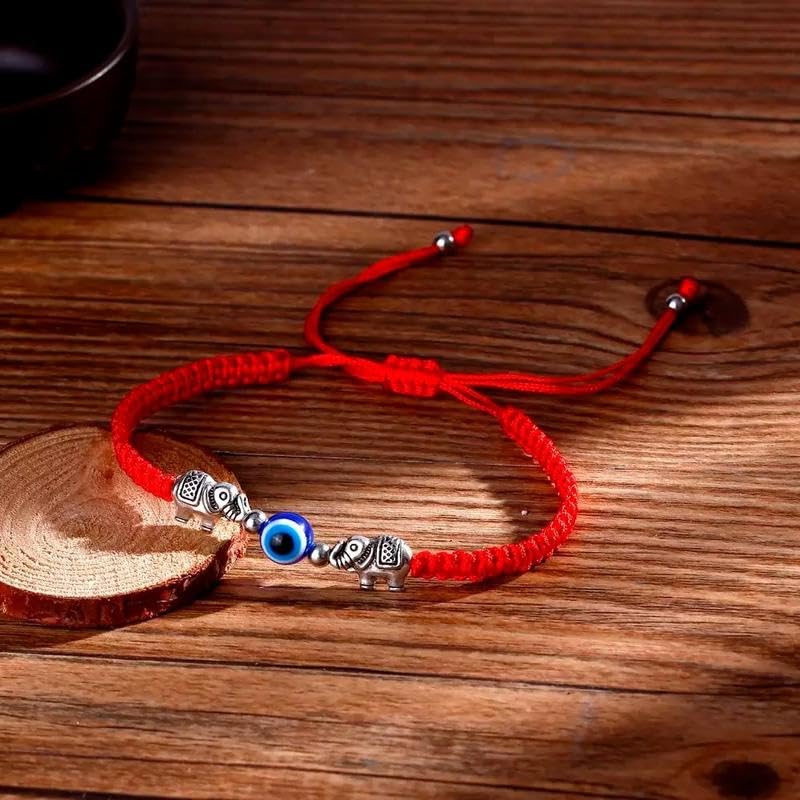 El Regalo 1 PC Red Thread Evil Eye Handmade Rakhi for Brother- Rakhi Gift Box with Evil Eye Rakhi, Shagun Pack & Message Card in Gift Box - Rakhi for Bhai/Bhabhi/Bhatija/Bhatiji (Elephant Evil Eye)