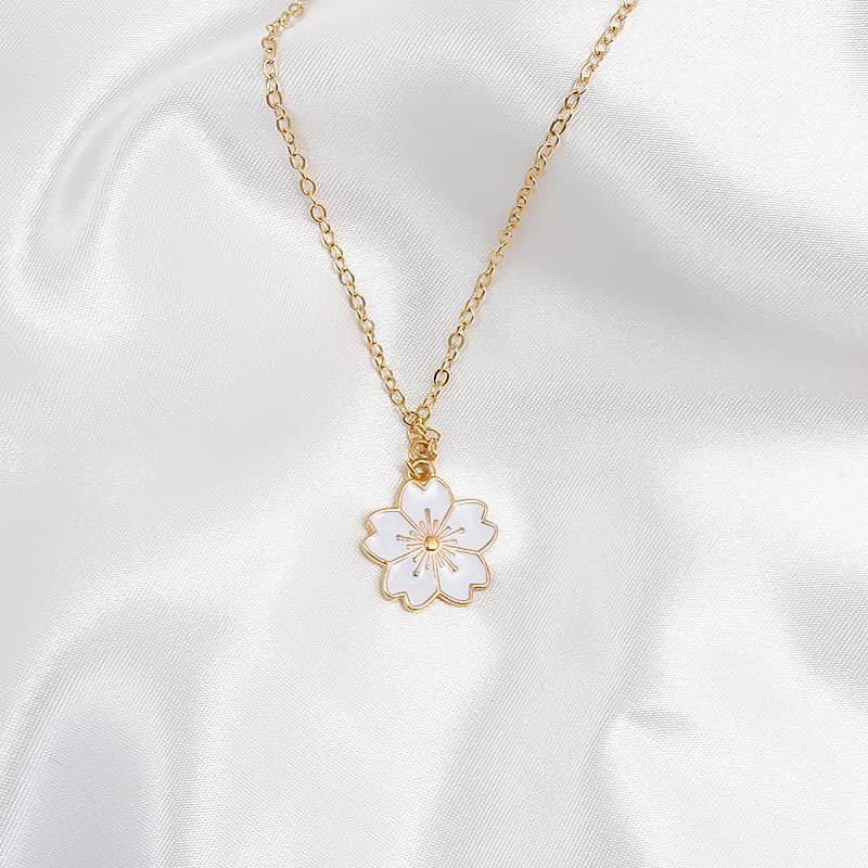 El Regalo 5 PCs Pendant Necklace Combo Set for Girls/Kids/Teens & Women - Flowers, Pearls Shell, Rainbow, Unicorn, Star, Heart Charms (Flower)