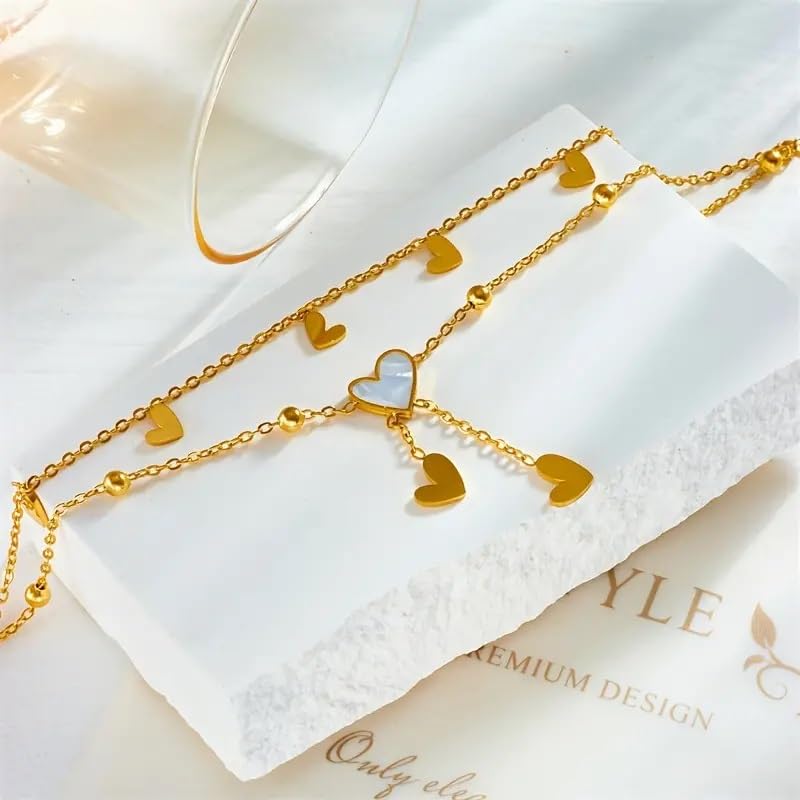 El Regalo Stainless Steel Double Layered Tassel Love Hearts Necklace for Girls & Women- Anti Tarnish, Elegant, Waterproof Hearts Necklace