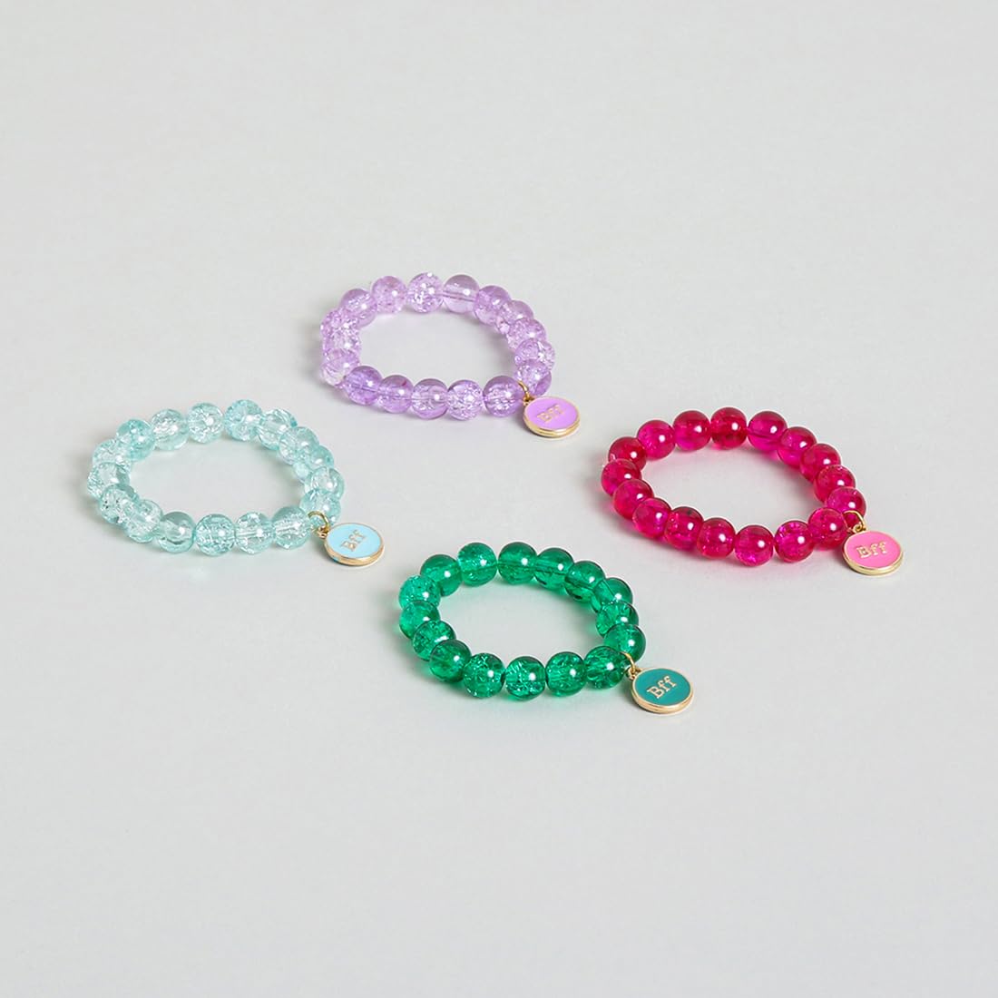 El Regalo 4 PCs BFF Best Friends Forever Rainbow Beaded Charms Bracelets Set- Cute BFF Charms Stretchy Party Favors/Friendship Day/Birthday Gift Jewelry for Baby Toddler Girl (Option-3)