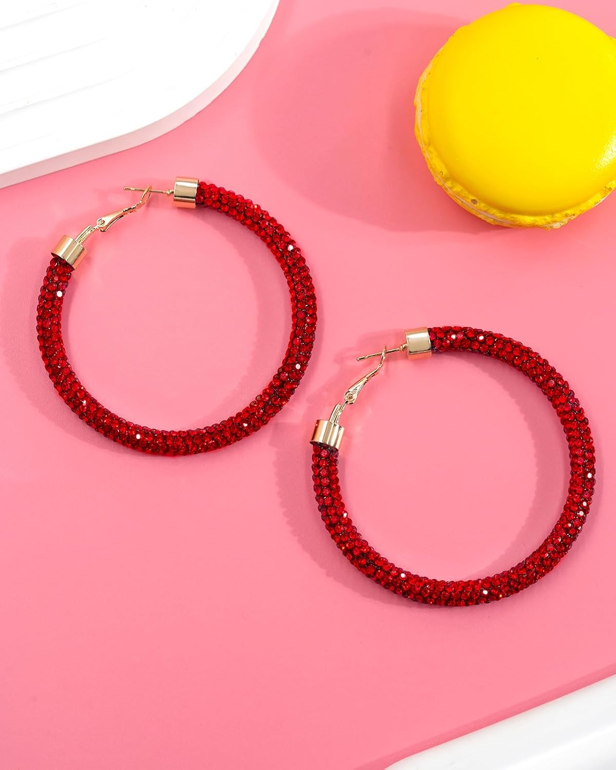 Ronglry Rhinestone Hoop Earrings for Women Glitter Hoop Earrings Bohemian Silver Sparkle Earrings Hoop Dangle Earrings for Women Large Hoop Earrings Crystal Party Earrings Prom Formal Jewelry, Crystal