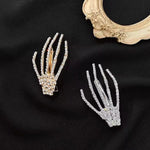 El Regalo 2PCs CZ Halloween Skeleton Hair Clips- Rhinestone Zombie Punk Rock Hand Hair Clip- Alligator Claws Barettes Clips- Halloween Costume/Accessories for Girls/Women (1 Gold 1 Silver)