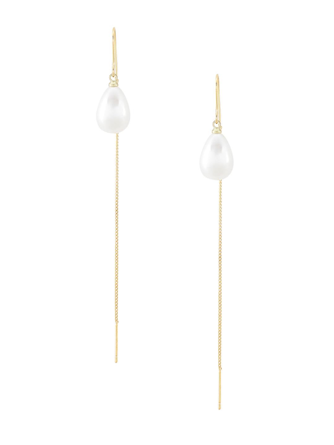 El Regalo 1 Pair Long Needle-Threader Earrings - Trendy, Contemporary, Fashionable Sui Dhaaga Earrings with Shell, Butterfly, Heart, Mermaid Charms (Golden Pearl Drop Threader)
