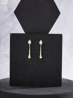 El Regalo 1 Pair Front Back Western Pearls Earrings- Elegant Pearl Drop Earring Temperamental Metal Long Sticks Dangle Earrings (Gold)