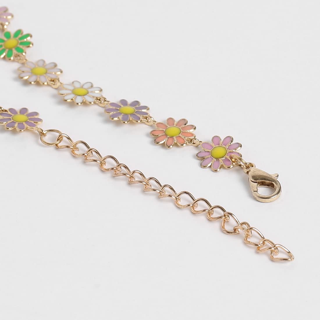 El Regalo 1 Leg Dainty Daisy Charm Chain Anklet- 1 PC Flower Beads Chain Ankle Bracelets For Girls & Women (Multicolored Daisy Anklet)