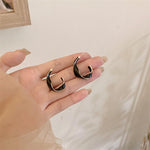 EL Regalo 1 Pair Wave Minimalist Gold Details Studs Hoop Earrings: Statement Loop Earrings for Girls & Women (Black)