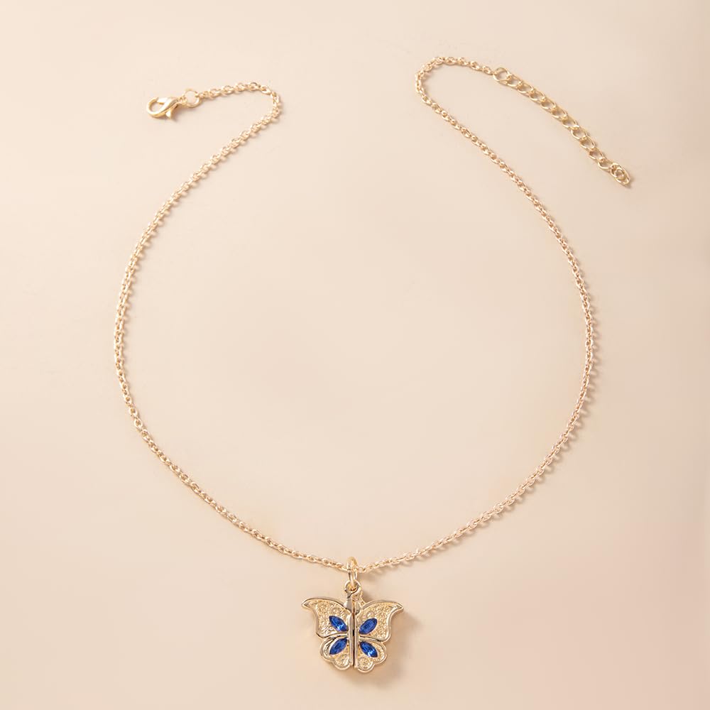 El Regalo "I Love You" Hidden Message Butterfly Openable Pendant Necklace for Girls & Women - Gift for Best Friends/Besties- Valentines Day Gift (Golden)